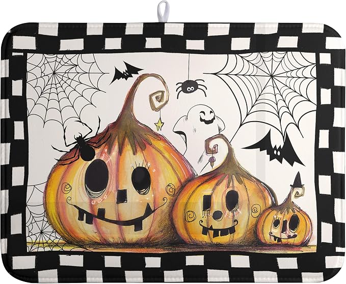 Happy Halloween Fall Pumpkin Dish Drying Mat by Wnoesat