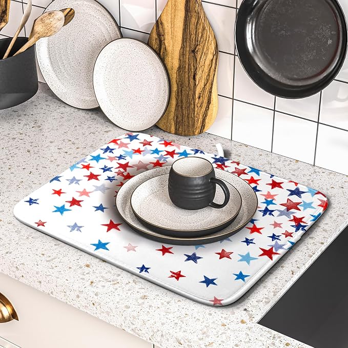 4th of July Dish Drying Mat for Kitchen Counter Patriotic Holiday Microfiber - Image 5