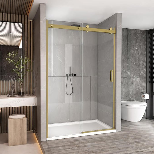 Sunrosa Semi-Frameless Glass Shower Door, 47 2/8" -48" W x 76" H Single Sliding by ElevateYourEverydayShower