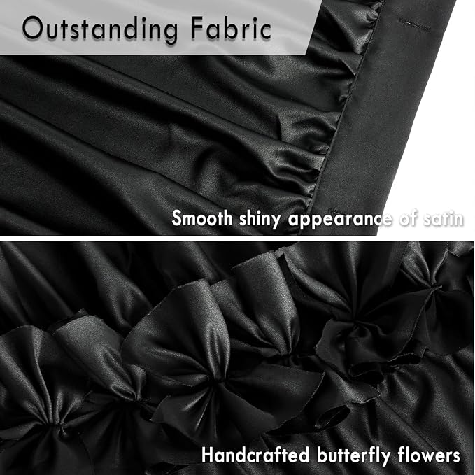 Black Ruffle Shower Curtain, Vintage Handcrafted Bow Tie Bath Curtain - Image 5
