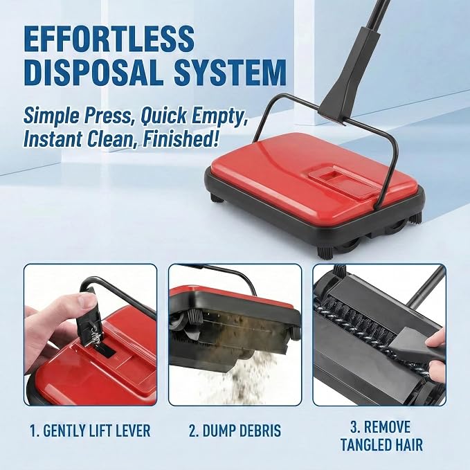 Manual Carpet Sweeper, Electric-Free Quiet Floor Sweeper - Image 5
