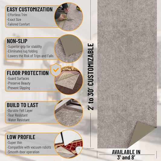 Ottomanson 2' x 3' Non-Slip Rug Pad Gripper 1/4 Inch Thick Dual Surface Felt + - Image 2