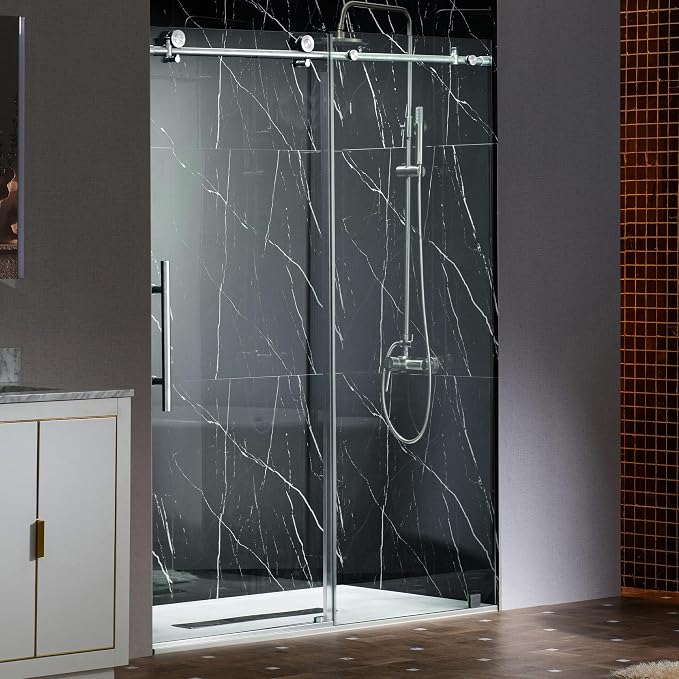 Woodbridge Frameless Single Sliding Shower Doors in Polished Chrome Finish by WOODBRIDGE