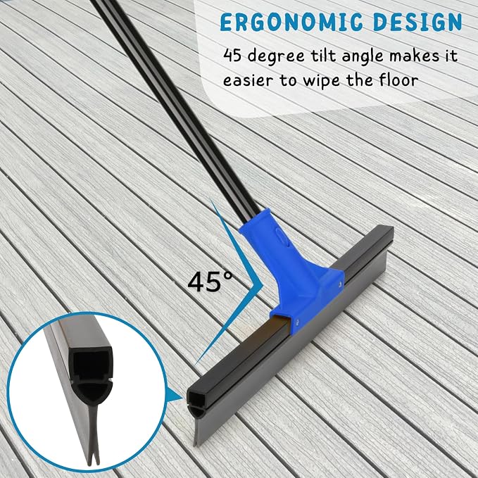 Floor Squeegee with Telescopic Long Handle 59'', Heavy Duty 18" Rubber Wiper - Image 5