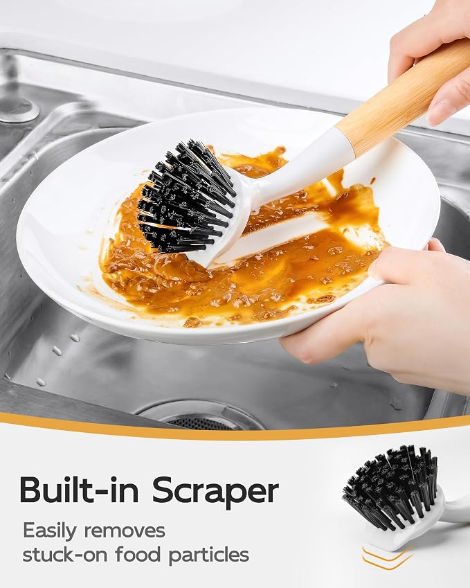 MR.SIGA Dish Brush with Handle, Dish Scrub Brush with Built-in Scraper - Image 3
