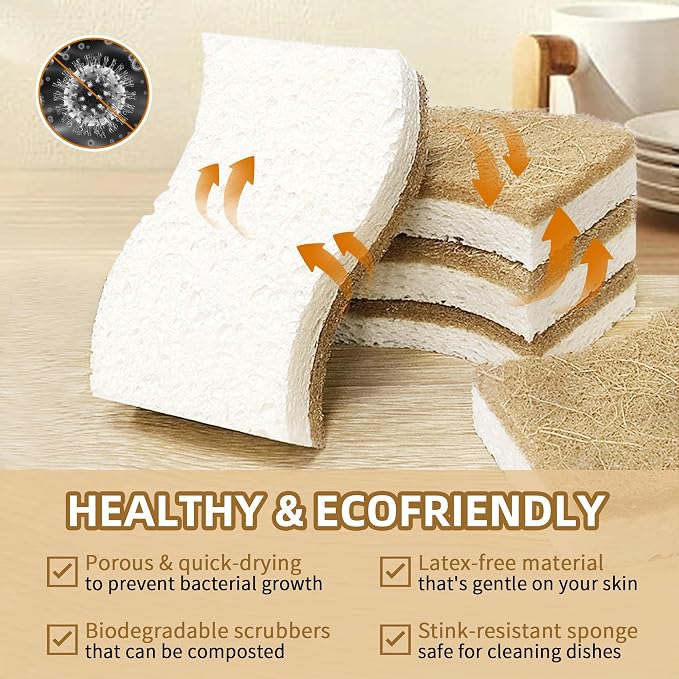 12 Pack Natural Kitchen Sponges, Biodegradable & Compostable | Non-Scratch - Image 4