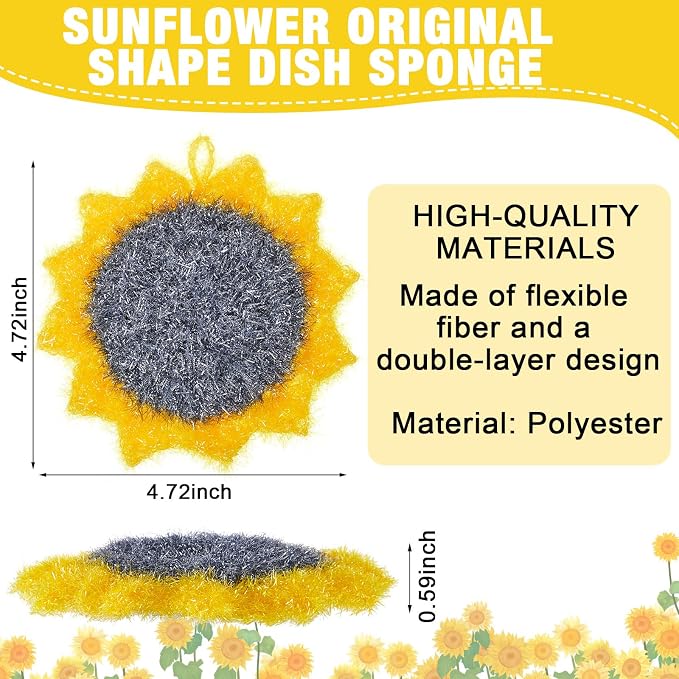 Breling 6 Piecs Sunflower Shape Dish Sponge Dual Sided Non Scratch Dish Washing - Image 2