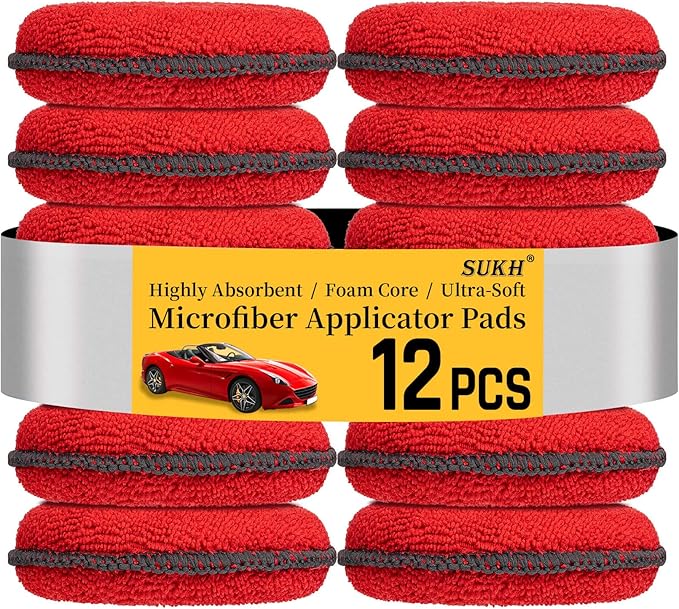 Sukh 12 Pack Microfiber Foam Car Wax Applicator Pad by Sukh