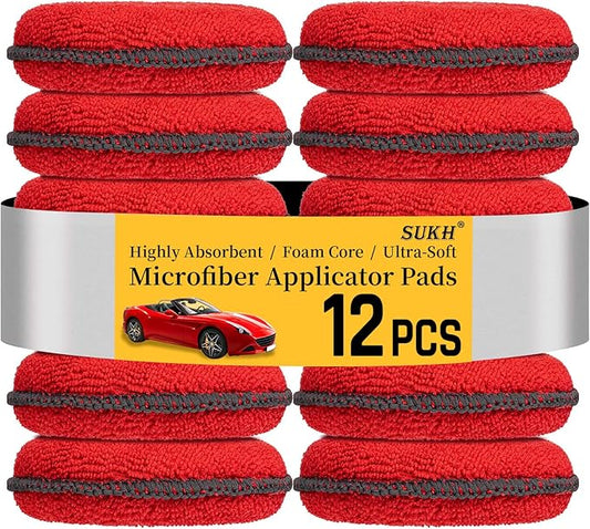 Sukh 12 Pack Microfiber Foam Car Wax Applicator Pad by Sukh