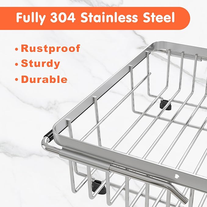 Small Expandable Over The Sink Dish Drainer Drying Rack In Stainless Steel Metal - Image 7