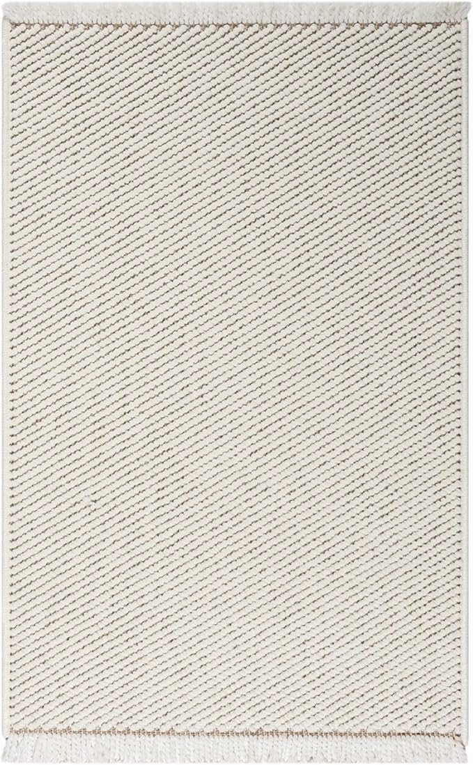 LUXE WEAVERS Solid Machine Woven Cream 2x3 Area Rug, Indoor Stain-Resistant Carpet