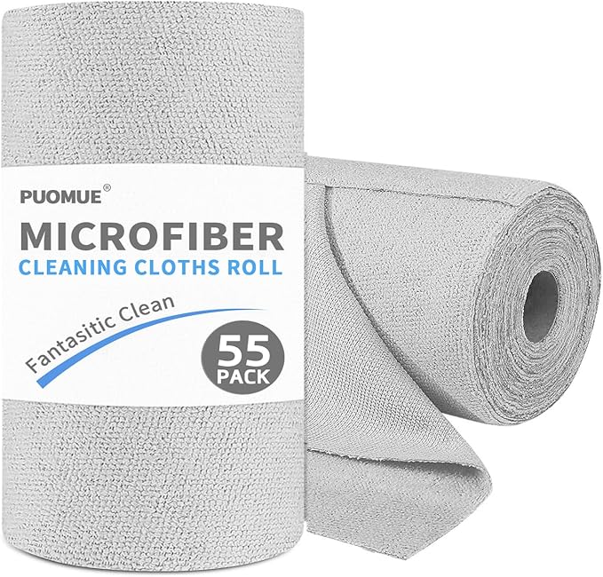 55 Pack Microfiber Cleaning Cloth Roll, Tear Away Reusable Towels, Ultra by Puomue