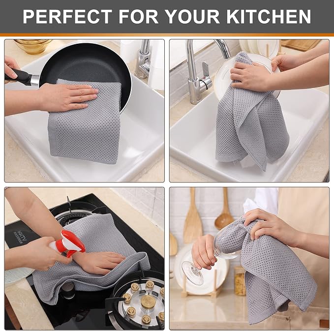 Kitinjoy 100% Cotton Waffle Weave Kitchen Hand Towels - Image 4