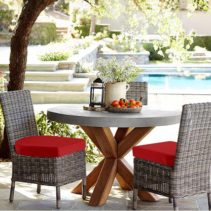 idee-home Outdoor Chair Cushions Set of 2, Thick 17" x 17" x 3" Outdoor Seat Cushion Patio Furniture Waterproof with Ties, Patio Chair Pads Dining Red