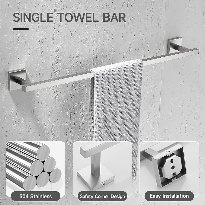 TQKAG 5-Piece Bathroom Hardware Set Brushed Nickel Classic Wall Mounted SUS304 - Image 2