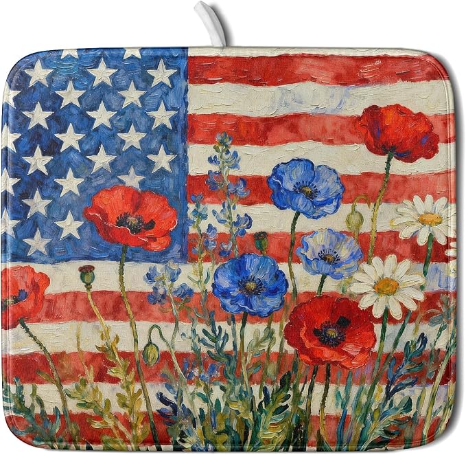 4th of July Patriotic Dish Drying Mat by Aytipun