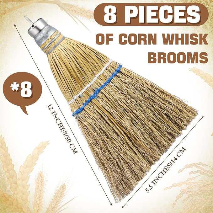 Suclain 8 Pcs 12 Inch Whisk Broom Hand Held Mini Corn Straw Whisk Broom Short - Image 2