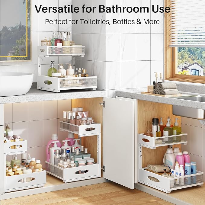 Under Sink Organizer, 2 Pack 2 Tier Pull Out Under Cabinet Organizer Shelf - Image 9