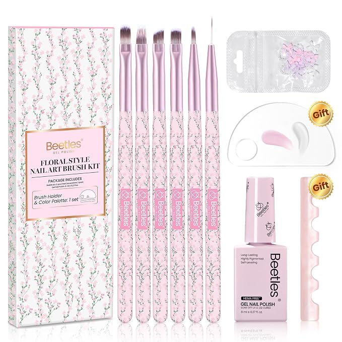 Beetles Gel Polish Nail Art Brushes Set 6 Pcs Nail Brush and 8 ml Pink Painting - Image 8