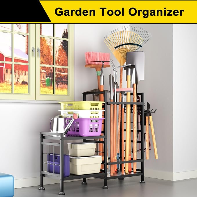 GIOTORENT 5 Tier Garden Tool Organizer, Metal Yard Tools Storage Rack, Garage - Image 4