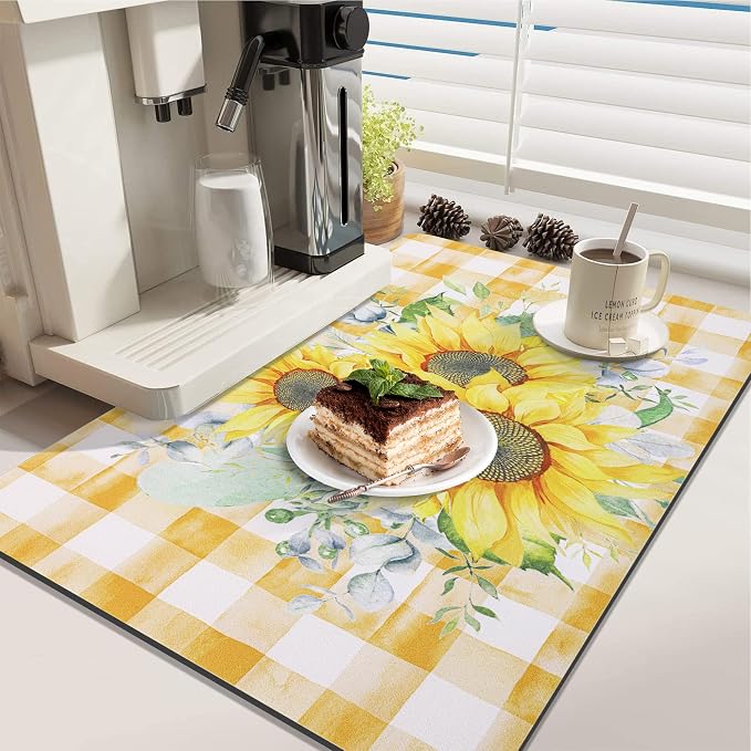 LOKHOM Dish Drying Mat for Kitchen Counter, Vintage Floral Dish Drainer Rack - Image 3