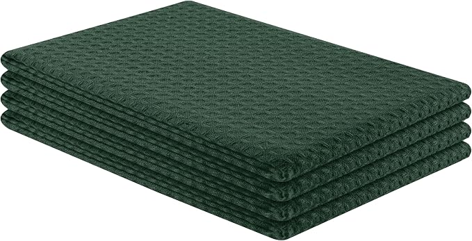 Olive Green Waffle Kitchen Towels, 100% Cotton, Fast Drying, Machine Washable - Image 8