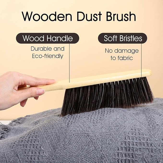 8 Pieces Hand Broom Brush, Natural Wooden Dust Brush Soft Bristles Dusting - Image 3