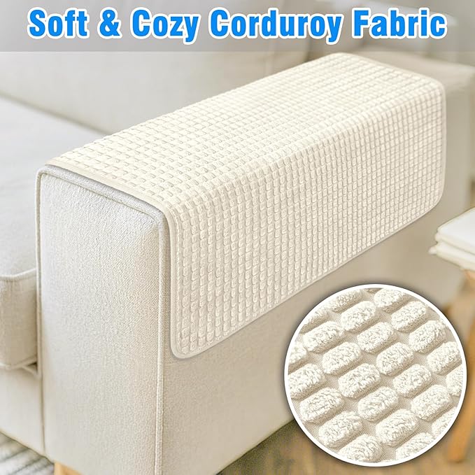 Couch Arm Covers, Sofa Arm Covers, Waterproof Armrest Cover for Sofa, Armchair, Loveseat, Headrest Cover, Non-Slip Recliner Arm Cover, Arm Chair Covers Set of 2 (Beige, 23"×19")