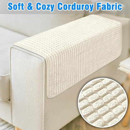 Couch Arm Covers, Sofa Arm Covers, Waterproof Armrest Cover for Sofa, Armchair, Loveseat, Headrest Cover, Non-Slip Recliner Arm Cover, Arm Chair Covers Set of 2 (Beige, 23"×19")
