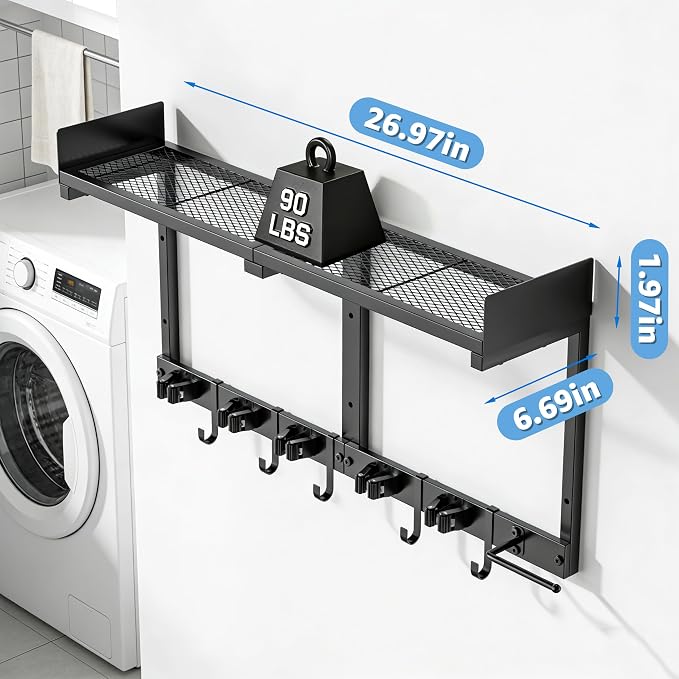 Broom Holder Wall Mount, Heavy Duty Iron Utility Rack - Image 4
