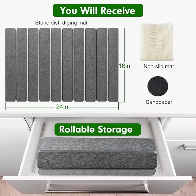 Stone Dish Drying Mat for Kitchen Counter | Diatomaceous Earth Water Absorbing - Image 6
