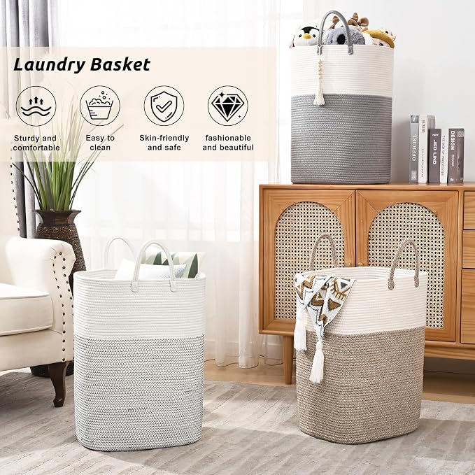 65L Woven Laundry Basket for Clothes, Large Rectangle Laundry Hampers - Image 7