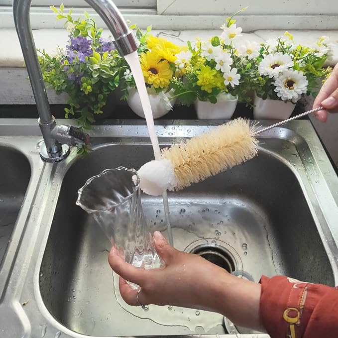 NewFerU Stainless Steel Soda Bottle Cleaning Brush in Natural Boar Bristle Wool - Image 9