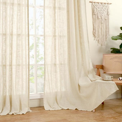 LAMIT Beige Linen Curtains 72 Inches Long 2 Panels for Living Room Faux Linen Textured Light Filtering Drapes Back Tab and Rod Pocket Boho Neutral Panels for Bedroom/Dining Room, 52 x 72 Inch