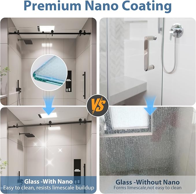 KPUY Frameless Shower Door, 49-54" W x 76" H Sliding Glass Shower Door - Image 3