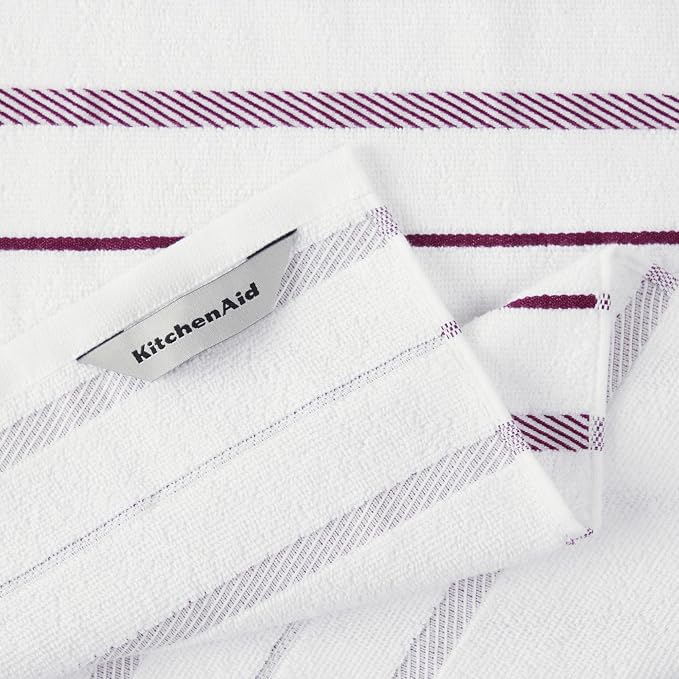 KitchenAid Albany Kitchen Towel 4-Pack Set, Boysenberry Purple/White - Image 4