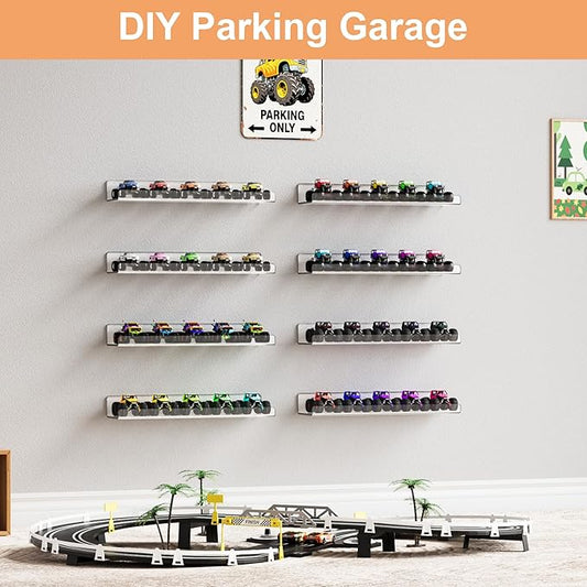upsimples 8 Pack Acrylic Shelves Wall Organizer and Storage, Toy Cars, Kids - Image 2