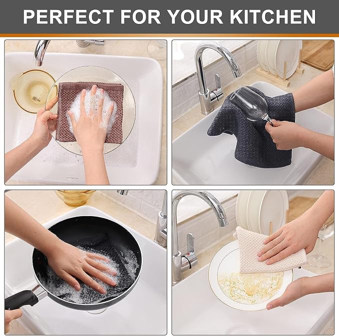 Kitinjoy 100% Cotton Kitchen Dish Cloths, 8 Pack Waffle Weave Ultra Soft - Image 4