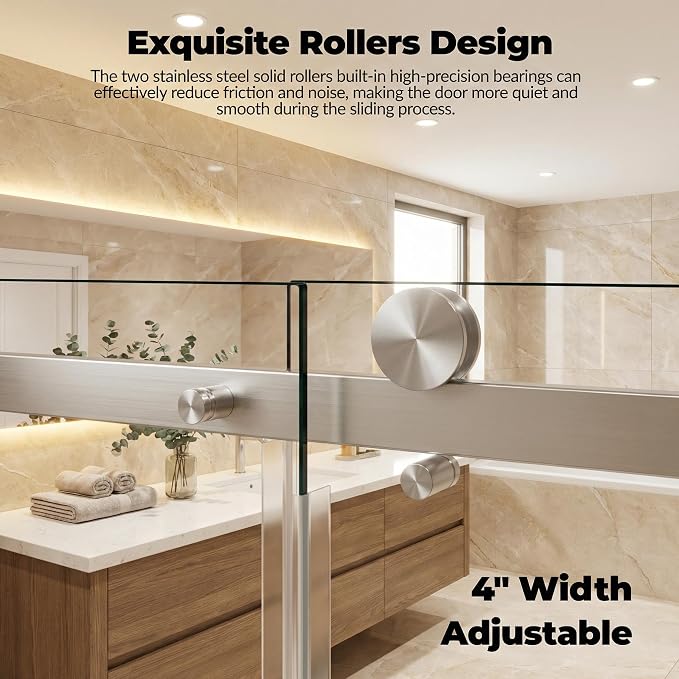 Frameless Shower Door, Adjustable 56"-60" Width x 76" Height, 6mm Clear - Image 3