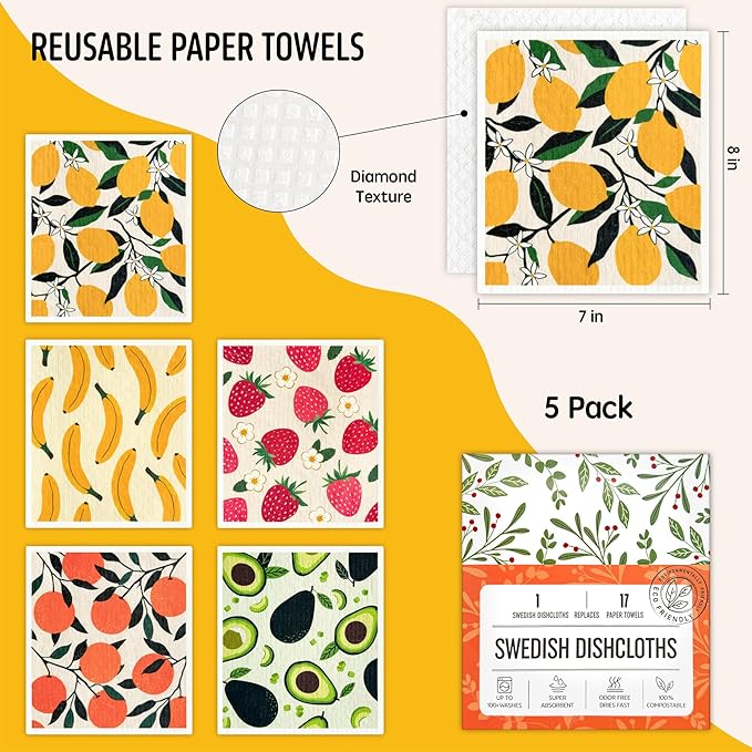 Swedish Dishcloths for Kitchen, Swedish Dish Cloths 5 Pack, Super Absorbent - Image 2