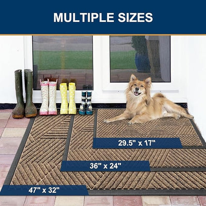 Smiry Front Door Mat Outside Entrance, Heavy Duty Sturdy Natural Rubber Doormat, Trap Dirt and Moisture, Easy Clean Low Profile Mats for Indoor Outdoor Entry, Irregular Triangle (33x21, Brown)