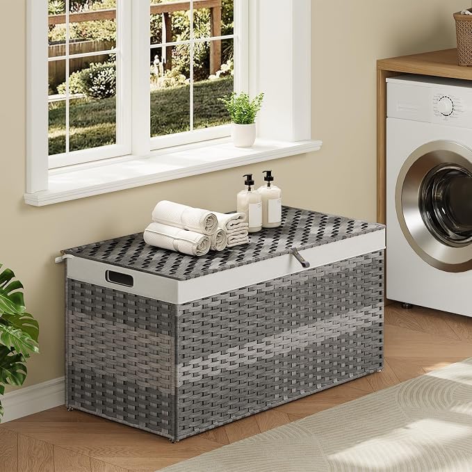 HOOBRO Storage Basket with Lid, 52.8 Gallon Wicker Basket, Handwoven Blanket - Image 4