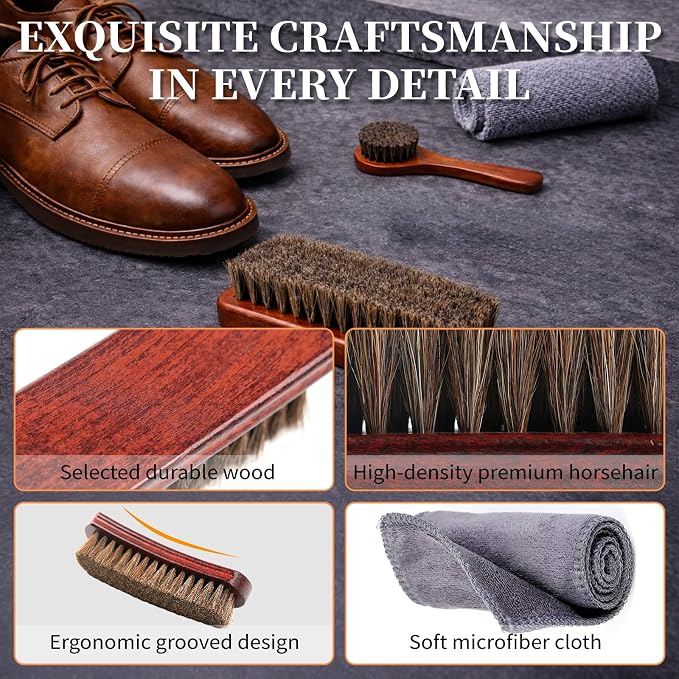 3PCS 100% Horse Hair Shoe Brush Set - Image 6