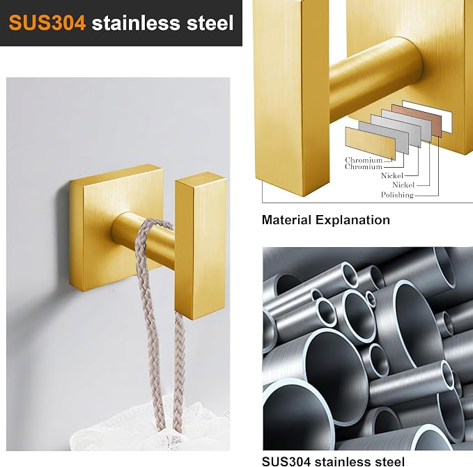 Towel Hooks for Bathrooms, Brushed Gold Towel Hook for Kitchen Bathroom - Image 4