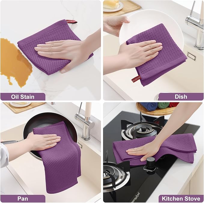 Homaxy 100% Cotton Kitchen Towels and Dishcloths Set, 12 x 12 Inches and 13 x - Image 5