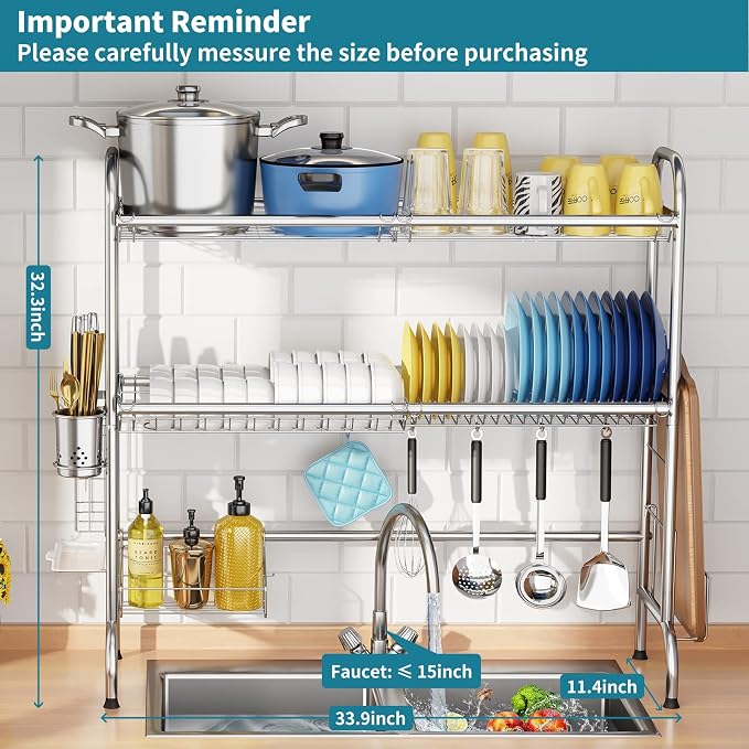 HOWDIA Stainless Steel 2-Tier Over The Sink Dish Drying Rack - Image 3