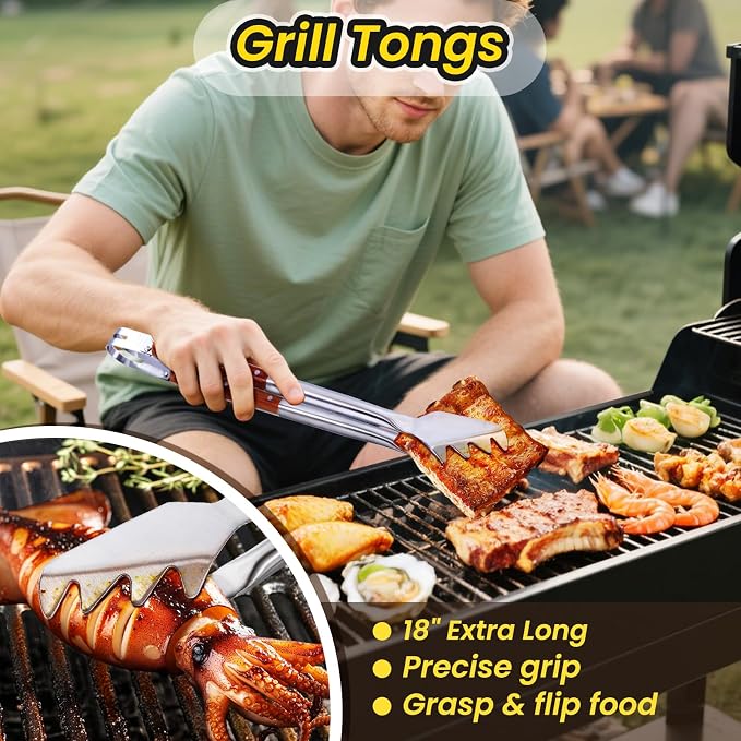 4PCS Grilling Accessories Rose Wooden BBQ Grilling Tools Set, Heavy Duty - Image 6