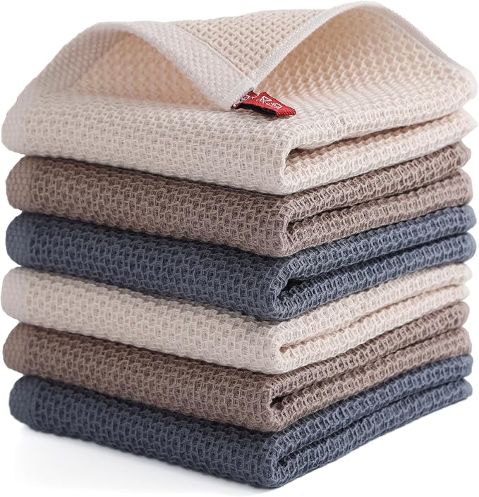 Dish Cloth for Kitchen 6 Packs Cotton Cleaning Rags in Waffle Wave, Ultra Soft by Egles