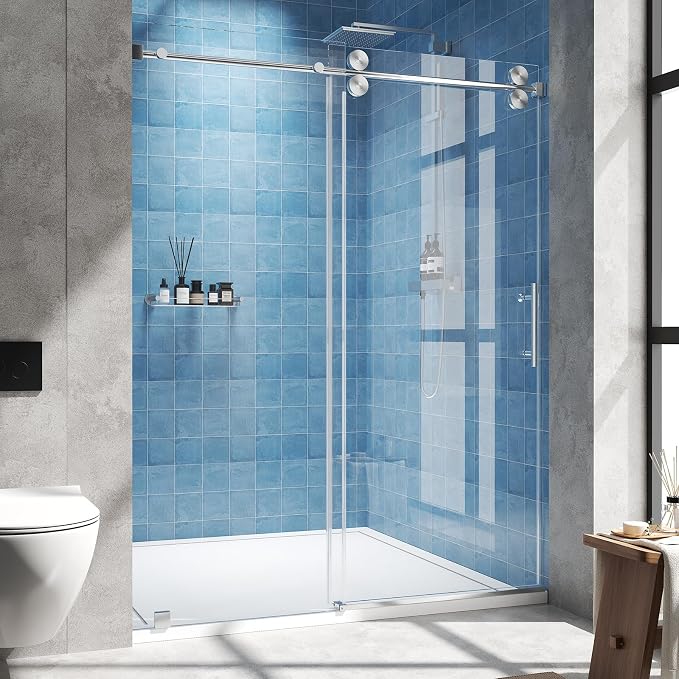 Frameless Sliding Shower Door 44–48 in W x 76 in H, 5/16" Clear Tempered Glass by Unknown