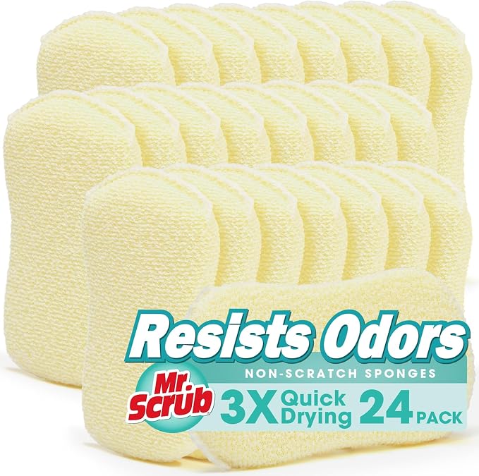 Sponges Kitchen Scrub Dish Sponge Scouring Pad, 24 Pack Cleaning Brush Scrubber by MrScrubCleaninghelpers
